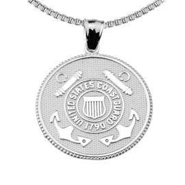 US Coast Guard Sterling Silver Coin Pendant Necklace