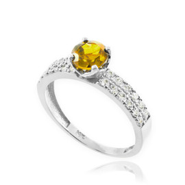 Citrine Gemstone White Gold Diamond Pave Engagement Ring