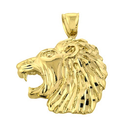 10k Gold Diamond Cut Lion Head Pendant