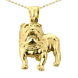 Solid Yellow Gold Bulldog Pendant Necklace