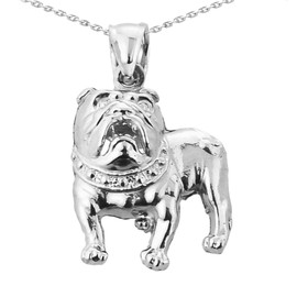 Solid White Gold Bulldog Pendant Necklace