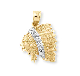 Indian chief head with cz in 10k or 14k yellow gold.