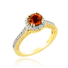 Garnet Birthstone Halo Diamond Pave Gold Engagement Ring