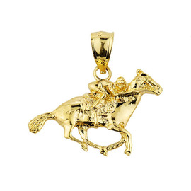 Yellow Gold Polo Horse and Rider Sports Charm Pendant
