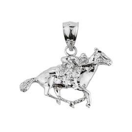 White Gold Polo Horse and Rider Sports Charm Pendant