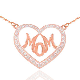 14K Rose Gold Diamond Studded "Mom" Heart Necklace