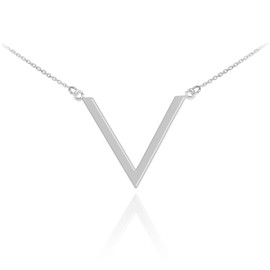 14K Polished White Gold V Necklace