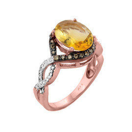 Rose Gold Citrine and Champagne Color Diamond Infinity Engagement Ring