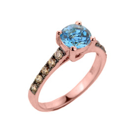 Rose Gold Blue Topaz and Diamond Solitaire Proposal Ring