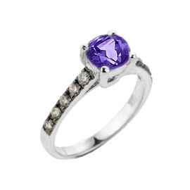 White Gold Amethyst and Diamond Solitaire Ring