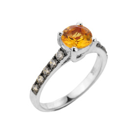 White Gold Citrine and Diamond Solitaire Ring