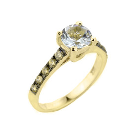 Yellow Gold Aquamarine and Diamond Solitaire Ring
