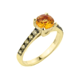 Yellow Gold Citrine and Diamond Solitaire Ring