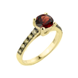 Yellow Gold Garnet and Diamond Solitaire Ring