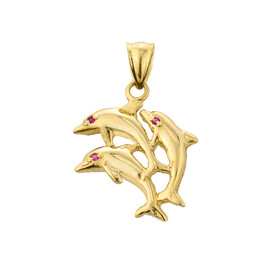 Yellow Gold Flying Dolphins Charm Pendant