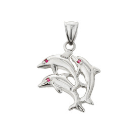 White Gold Flying Dolphins Charm Pendant