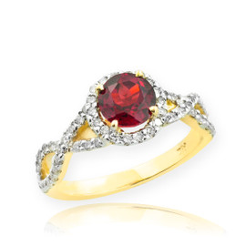 Gold Ruby Birthstone Infinity Ring with Diamonds