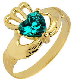 Gold Claddagh Baby Ring with Emerald