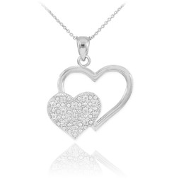 White Gold Pave Diamond Twin Hearts Pendant Necklace