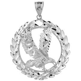 White Gold Eagle in Wreath Pendant