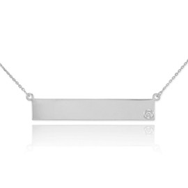 14k White Gold Engravable Name Bar Necklace with Diamond