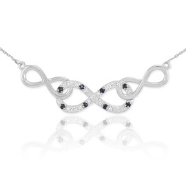 14k White Gold Triple Infinity Necklace with Clear and Black Diamonds