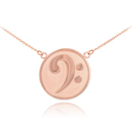 14k Solid Rose Gold Textured Bass F-Clef Charm Necklace