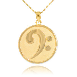 Solid Gold Textured Bass F-Clef Pendant Necklace