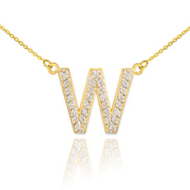 14k Gold Letter "W" Diamond Initial Monogram Necklace