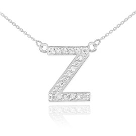 14k White Gold Letter "Z" Diamond Initial Necklace