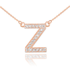 14k Rose Gold Letter "Z" Diamond Initial Necklace