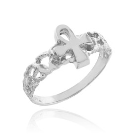 White Gold Ankh Cross Nugget Knuckle Ring