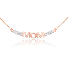 14k Two-Tone Rose Gold MOM Necklace with Diamonds