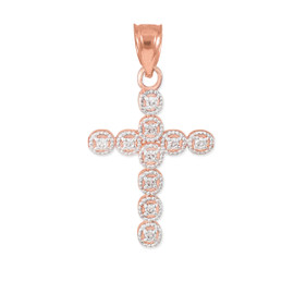 Rose Gold Diamond Eternity Circle Small Cross Pendant