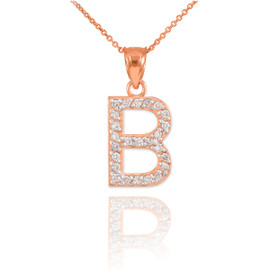 Rose Gold Letter "B" Initial Diamond Pendant Necklace
