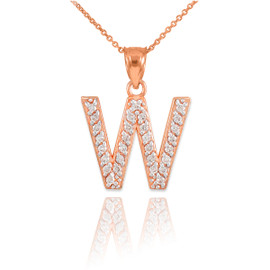 Rose Gold Letter "W" Initial Diamond Monogram Pendant Necklace