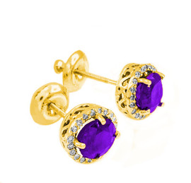 Gold Diamond Amethyst Earrings