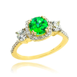 Gold Emerald Diamond Engagement Ring