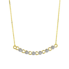 14k Gold Curved Diamond Hearts Necklace