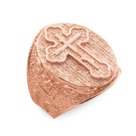 Men's Solid Rose Gold Eastern Orthodox Cross Ring