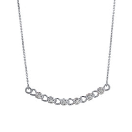 14k White Gold Curved Diamond Hearts Necklace