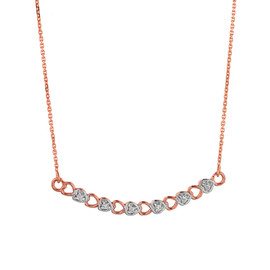 14k Rose Gold Curved Diamond Hearts Necklace
