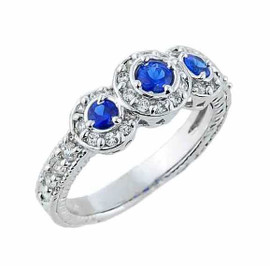 Sterling Silver Art Deco Blue CZ Engagement Ring