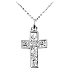 White Gold Celtic Irish Trinity Cross Pendant Necklace