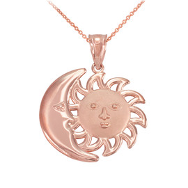 Rose Gold Moon and Sun Pendant Necklace