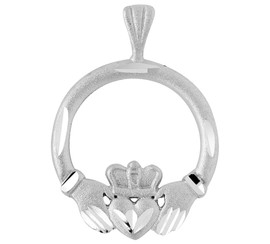 White Gold Claddagh Pendant In Satin Finish
