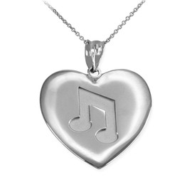 White Gold Heart Music Note Pendant Necklace