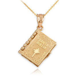 Yellow Gold 3D Spanish Bible Pendant Necklace