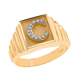 Yellow Gold Diamond Initial C Ring