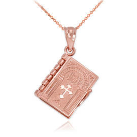 Rose Gold 3D English Bible Pendant Necklace